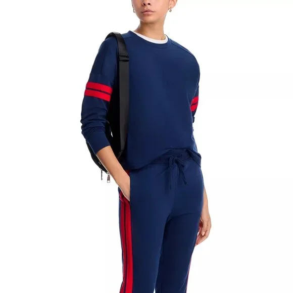 68$ AQUA Athletic Stripe Sleeve Pullover Sweatshirt Long Sleeve Size M Navy Pink - Picture 3 of 4